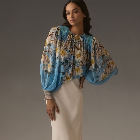 Anthropologie Bl-nk Sequin-Embellished Blouse Blue Small Small NWT - Picture 10 of 10